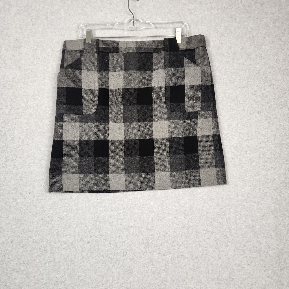 Liz Claiborne Skirt Womens 14 Gray Black Plaid‎ Wool Blend Lined Pockets Classic